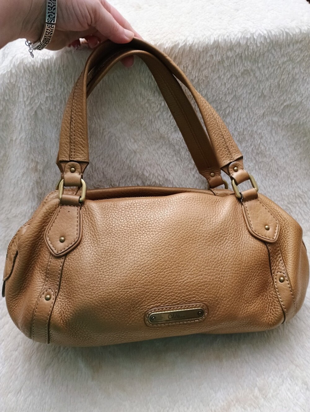 Cole Haan Village Metallic Bronze Gold Pebbled Leather Satchel Shoulder Bag